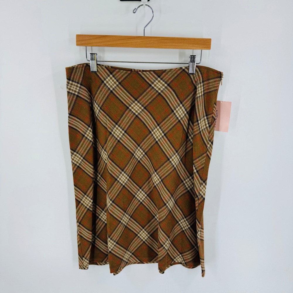 Villager Liz Claiborne Brown Plaid Skirt Size 14 Tartan Academia Preppy Fall